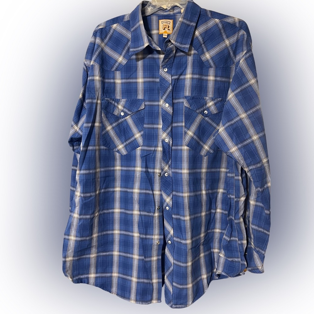 Blue Casual Button Down Shirt with Plaid Pattern